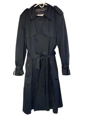 VTG 90s Towne London Fog Black Double-Breast Trench Coat Men’s Size 46 XLong
